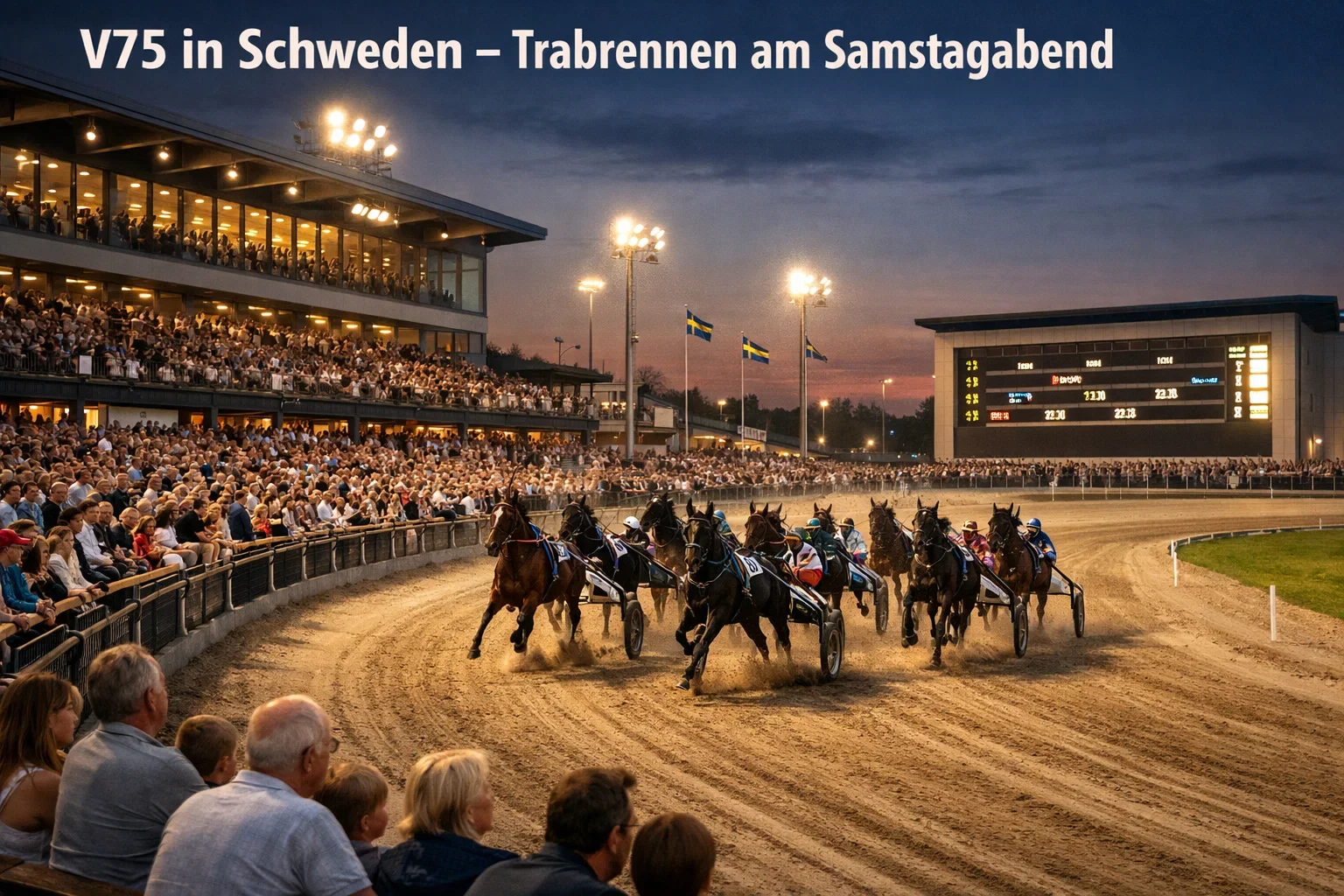 Schwedische Trabrennbahn mit vollen Zuschauerrängen am V75-Samstag