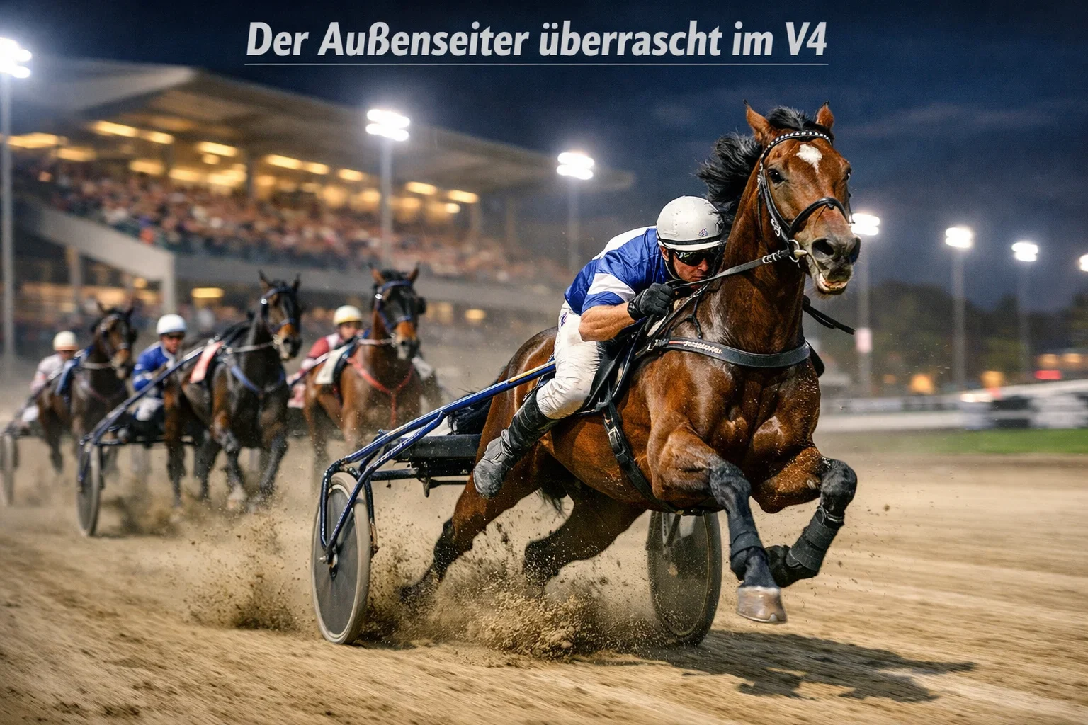 Traber von hinten überholt das Feld auf der Zielgeraden – Außenseiter bei V4-Wetten