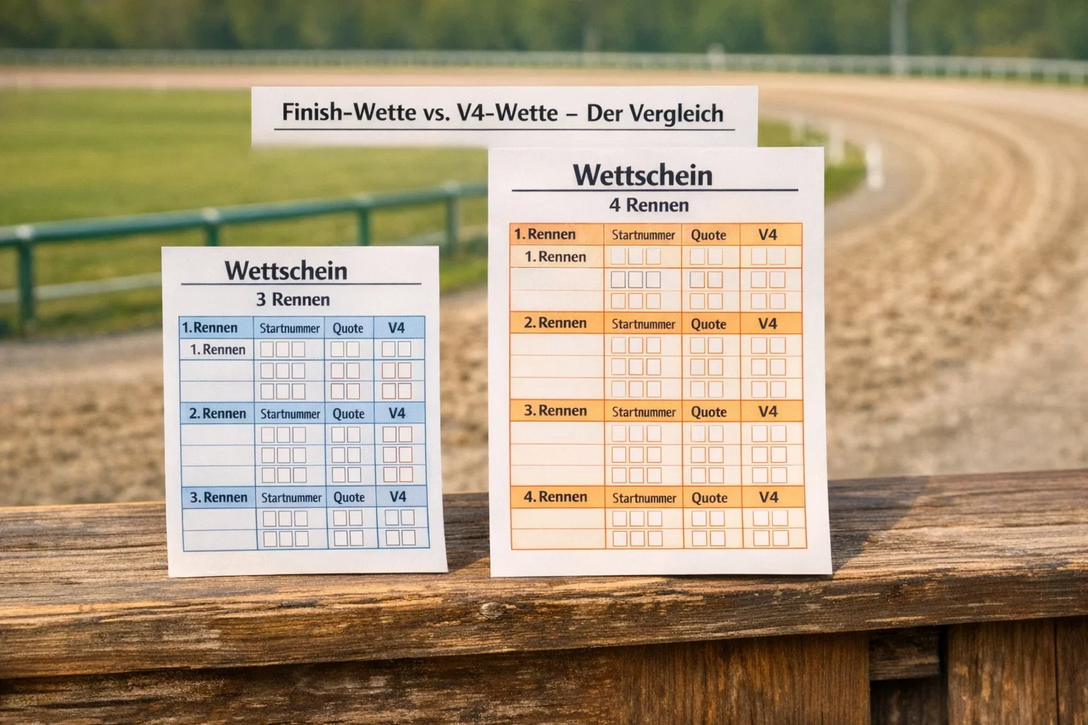Zwei Wettscheine nebeneinander auf einem Tisch an der Trabrennbahn