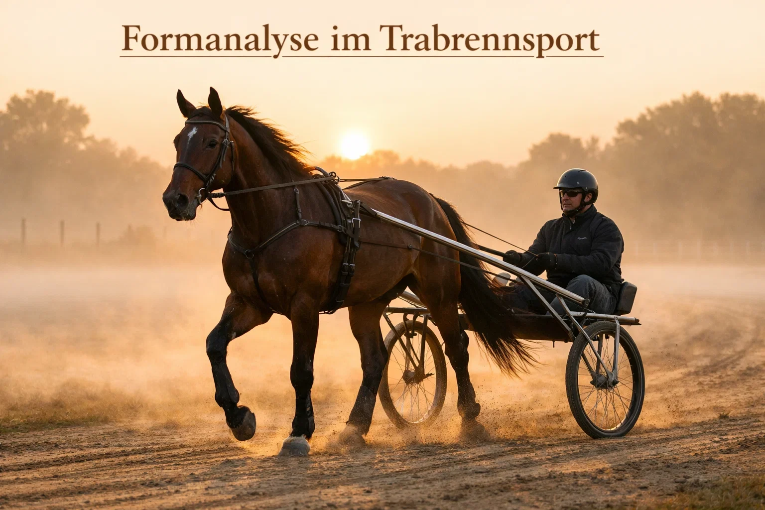 Nahaufnahme eines Trabers beim Training auf der Bahn im Morgenlicht – Formanalyse im Trabrennsport