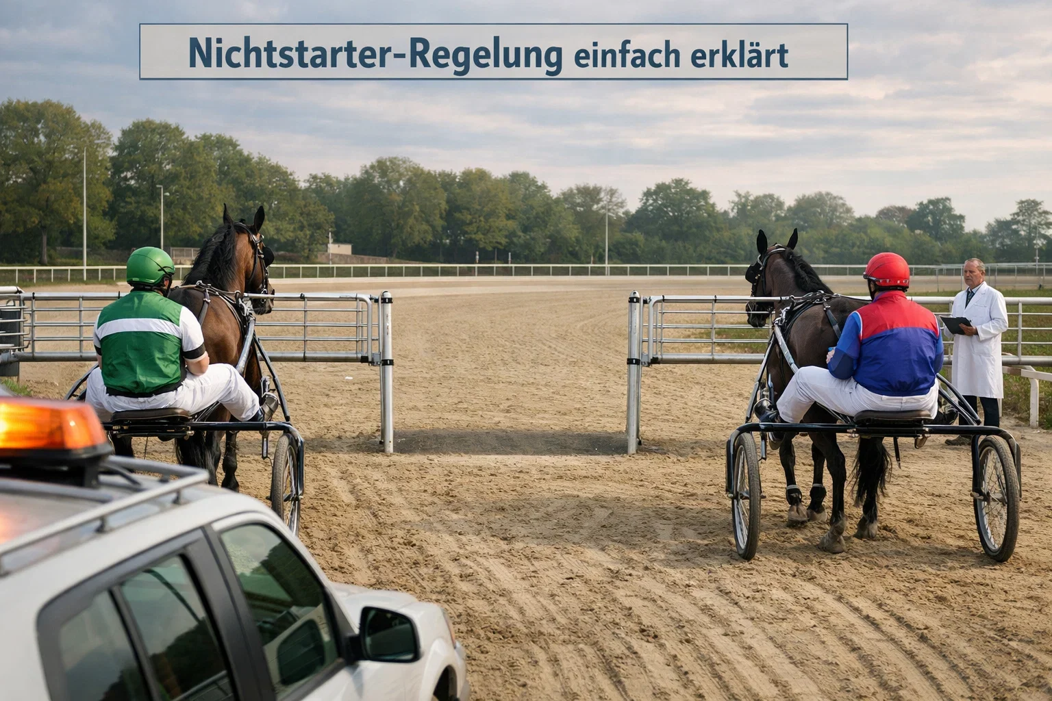 Leere Startbox an einer Trabrennbahn vor dem Rennen