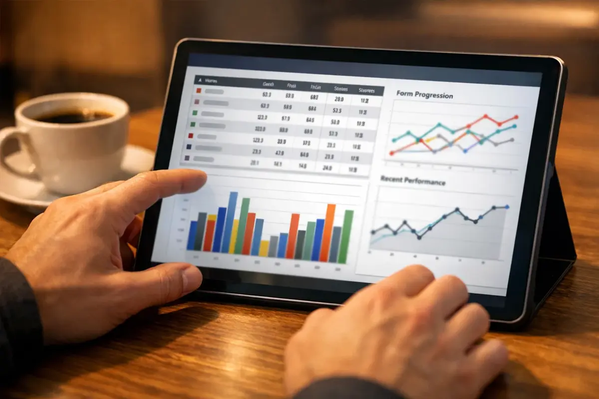 Tablet mit Pferderennstatistiken und Leistungsdaten