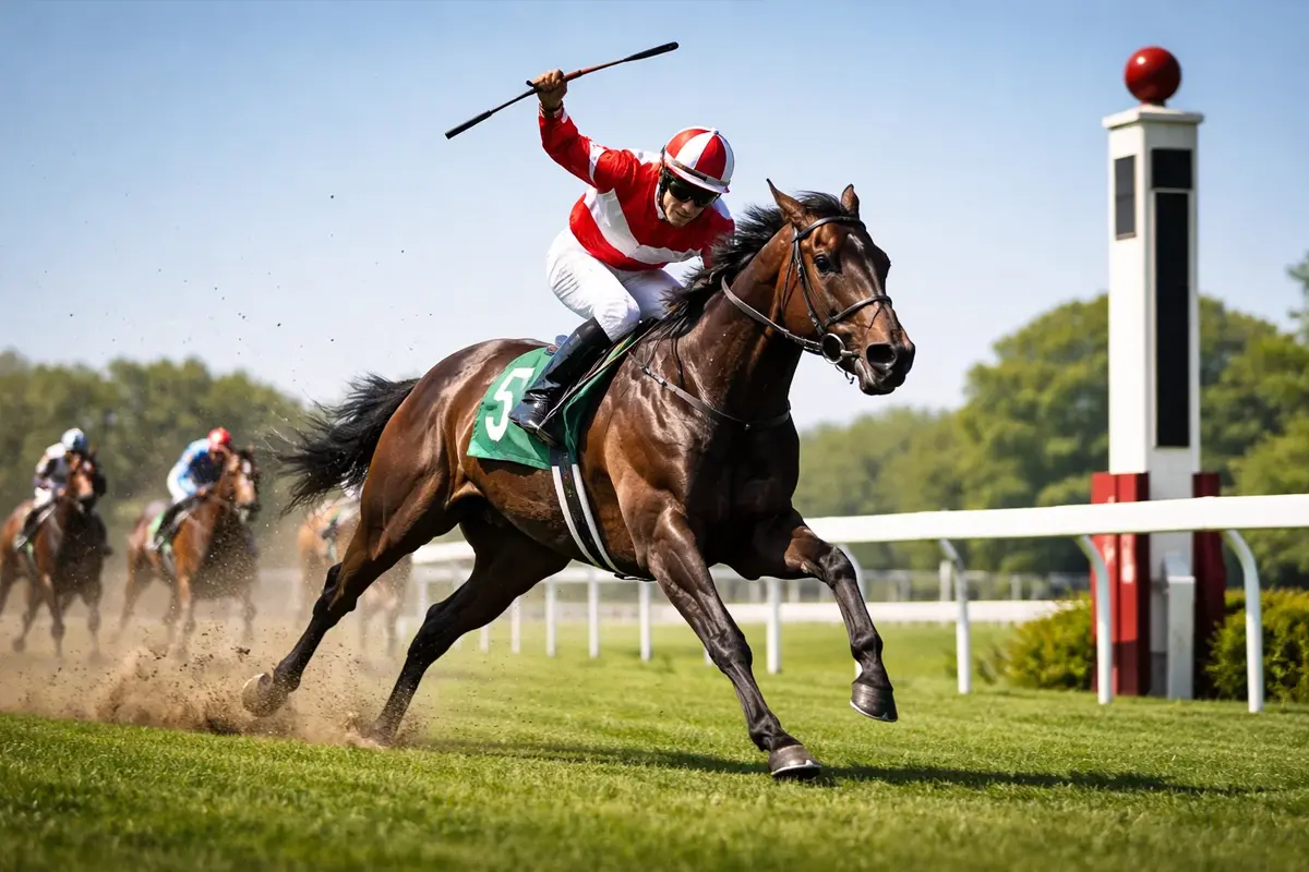 Rennpferd überquert als Erstes die Ziellinie
