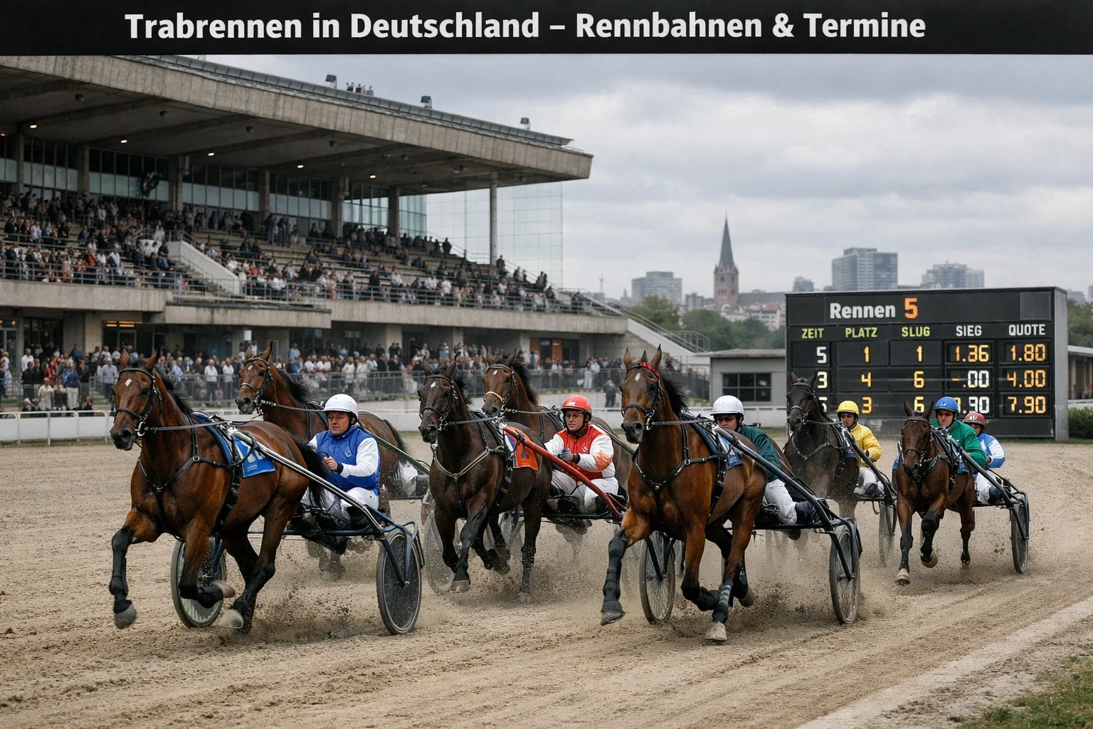 Trabrennen auf der Rennbahn Berlin-Mariendorf mit Sulkys auf der Sandbahn