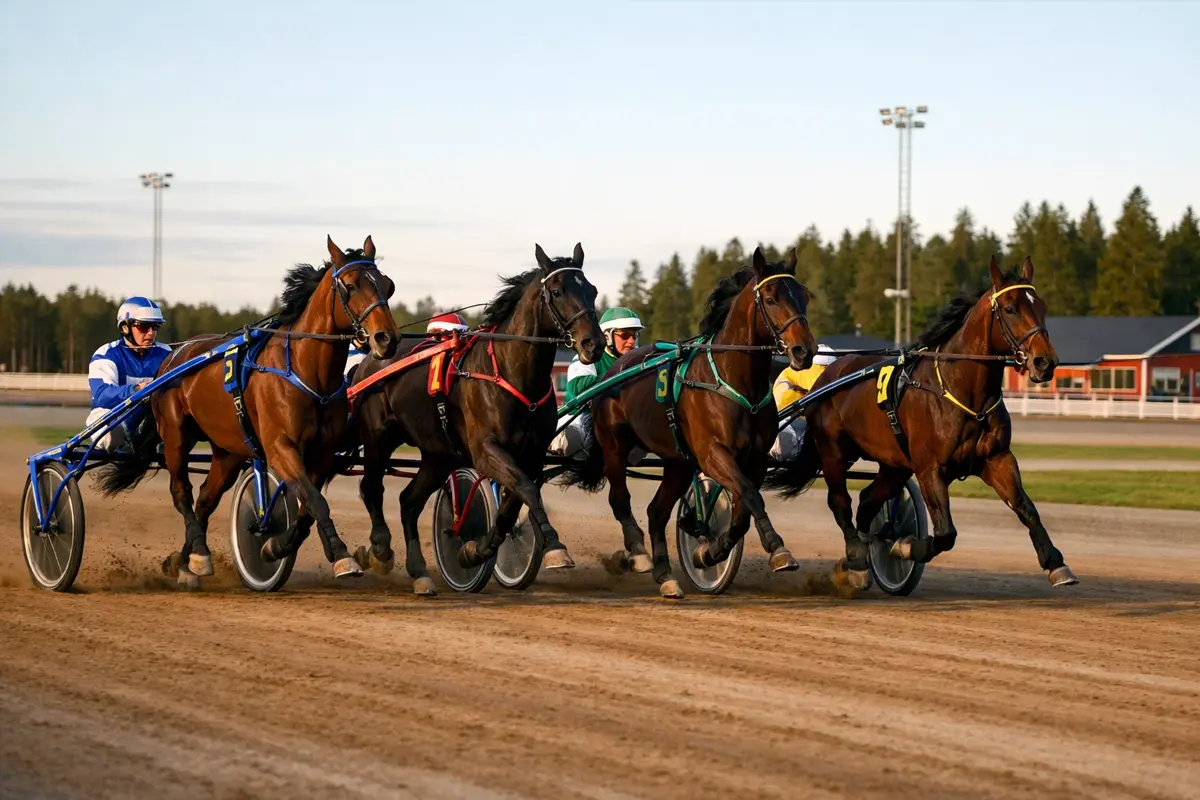 Trabrennen mit Sulky-Fahrern auf der Sandbahn
