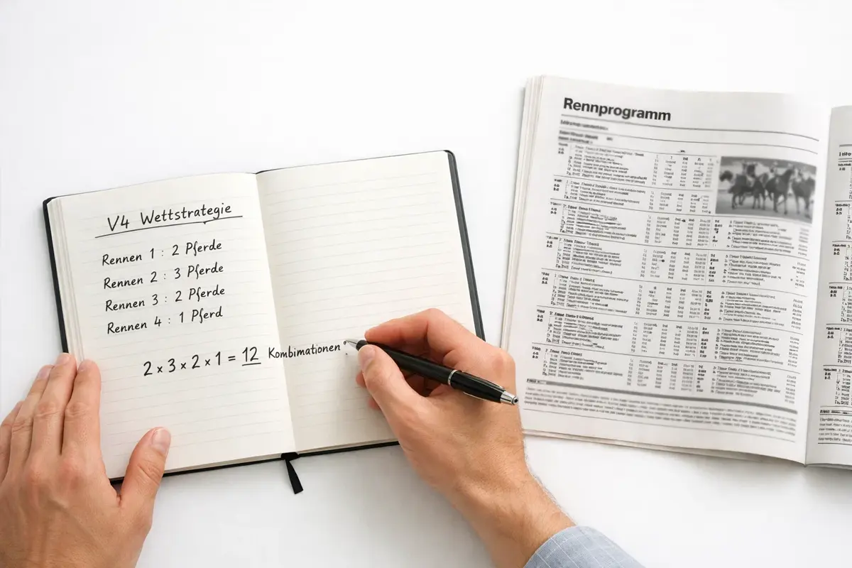 Übersichtliche Darstellung der Kombinationsberechnung bei V4-Wetten