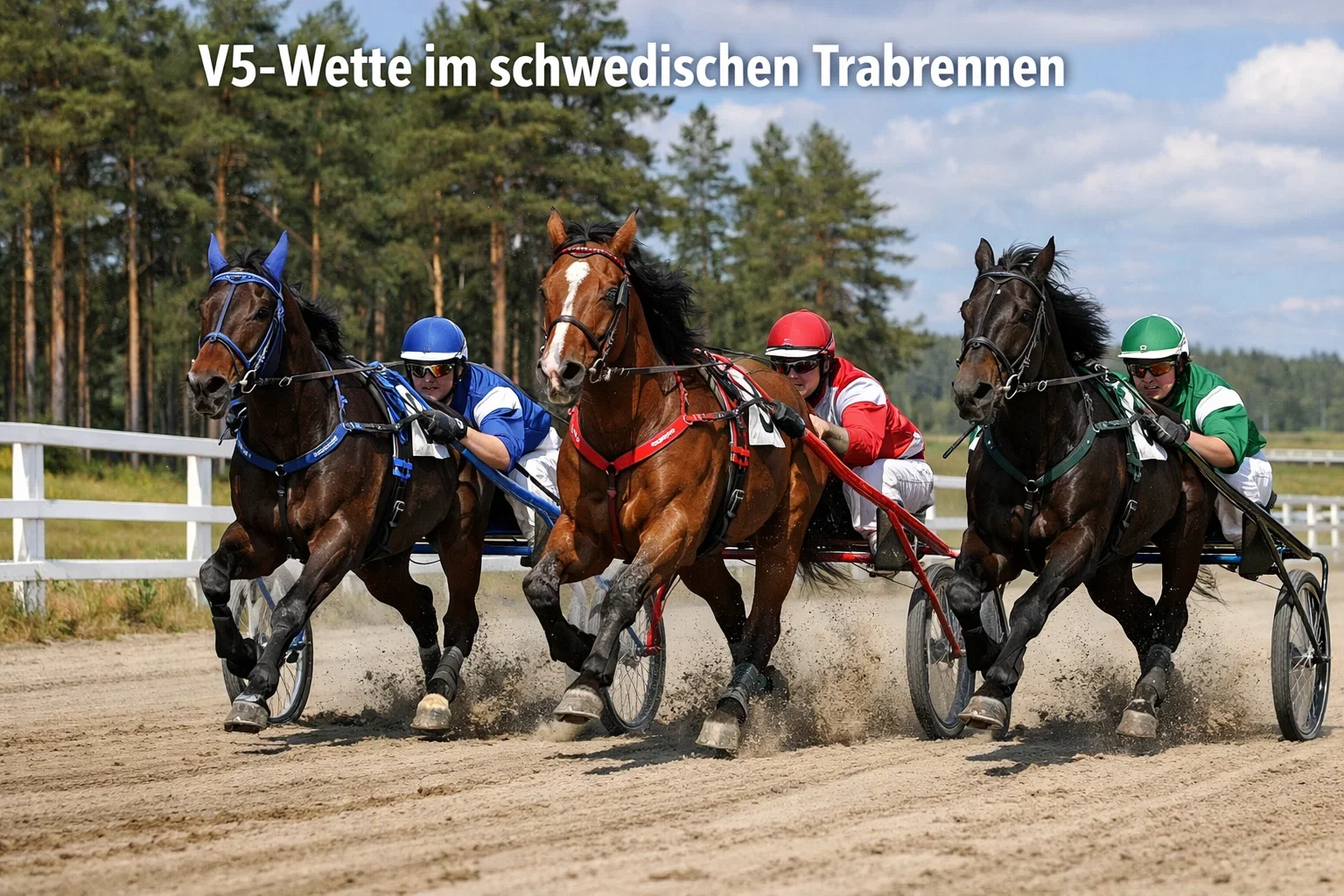 Traber im Rennen auf einer schwedischen Sandbahn – V5-Wette im Trabrennsport
