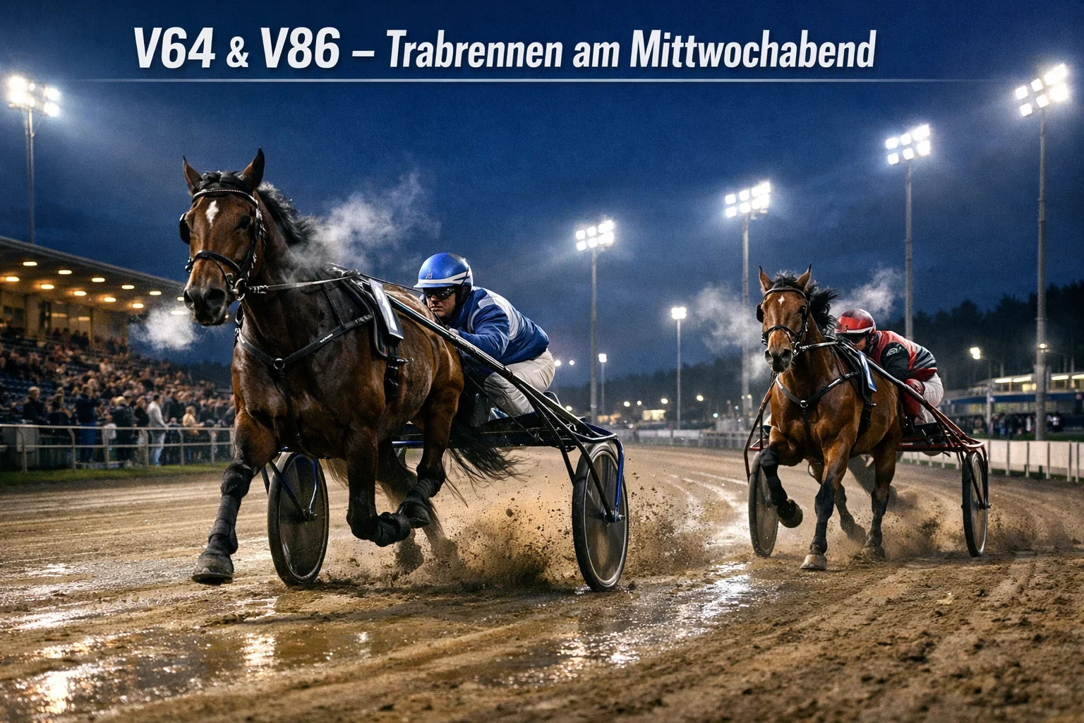 Trabrennen unter Flutlicht an einem Mittwochabend in Schweden – V64 und V86 Wetten