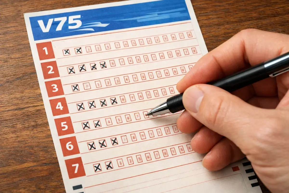 V75-Wettschein mit mehreren Rennkombinationen