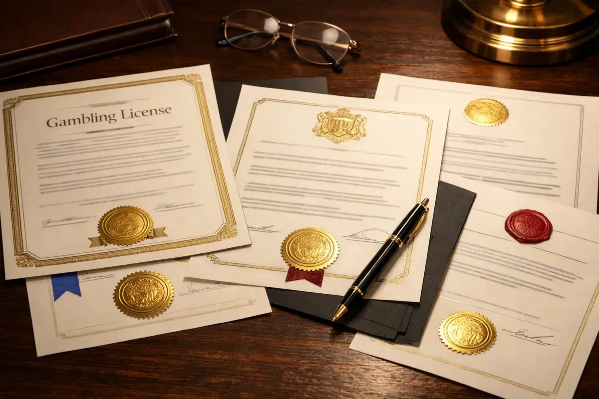 Offizielle Glücksspiellizenz-Dokumente auf einem Schreibtisch